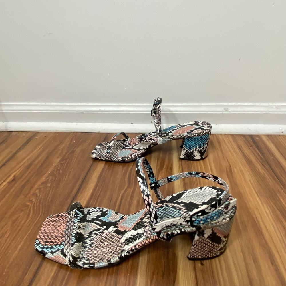 AMARO Brazil Blue Pink Snakeskin Strappy Block Heel Sandals Size 8 - Picture 6 of 9